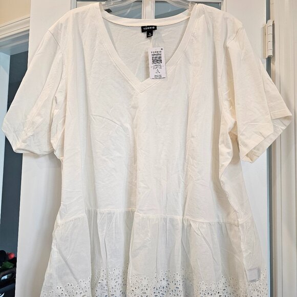 NWT- Torrid-Heritage Cotton V-Neck Ruffle Tee - Picture 2 of 5